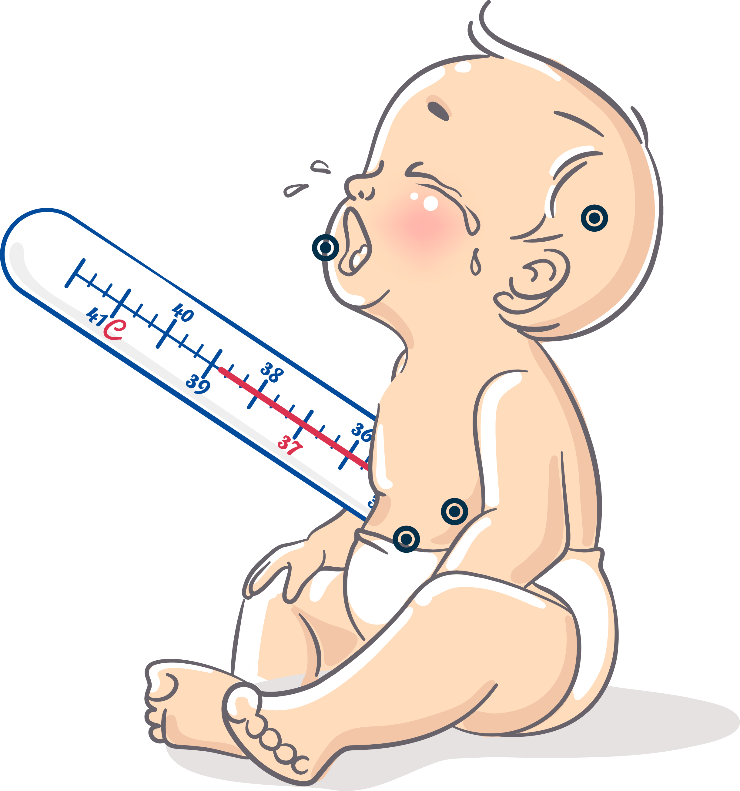 Illustration of a person with dots indicating symptoms on various parts of the body